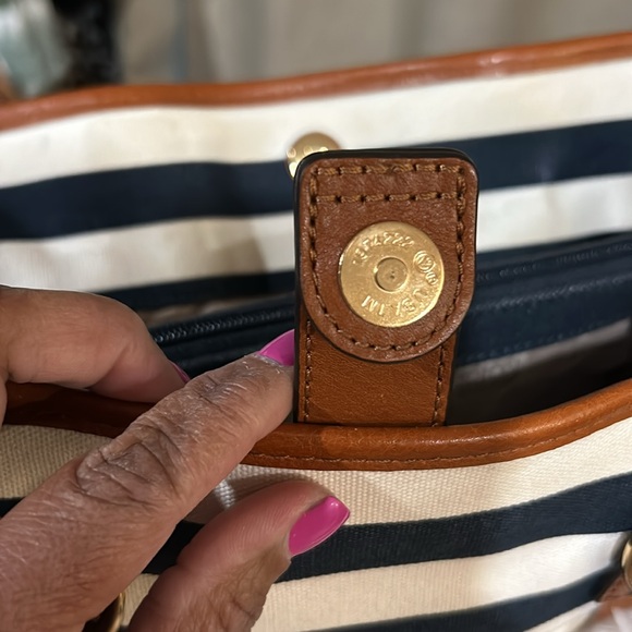 Michael Kors Hamilton Blue and White striped Canvas Tote - Picture 7 of 12